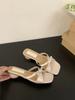 Medium heel temperament silver bow cool slippers women's outer wear with skirt fairy sandals