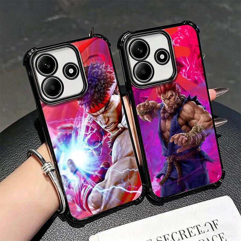S-Street F-Fighters Soft Phone Case For Xiaomi Redmi Note 14 15 Pro Plus 13 12 11S 11T 5G 10 9S 9 Plating Anti-Fall Fundas