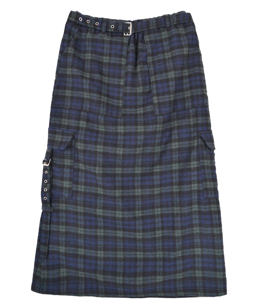 Catharsis Check Belted Elastic Long Skirt Green One Size