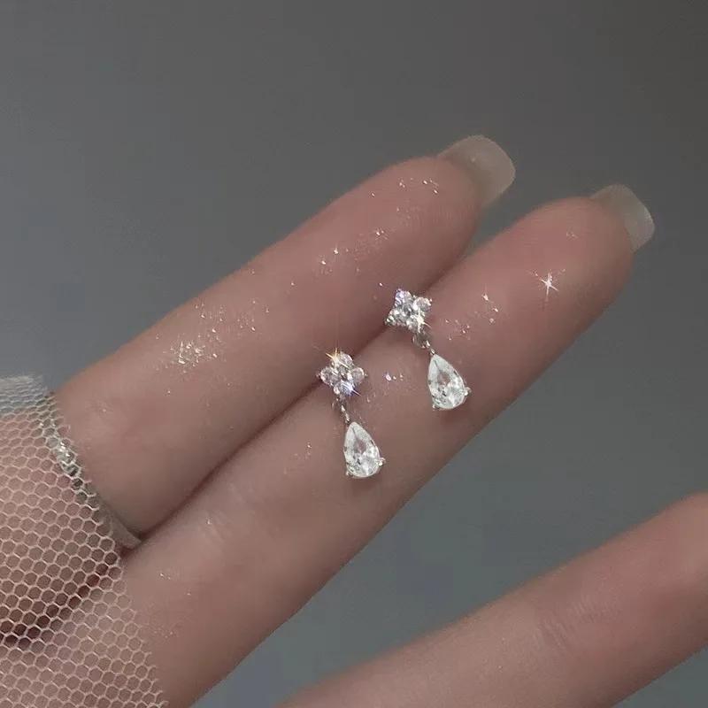 New Silver Color Inlaid Zircon Clover Tassel Earrings For Women Delicate Chain Pendant Earring Party Jewelry Accessories Gifts