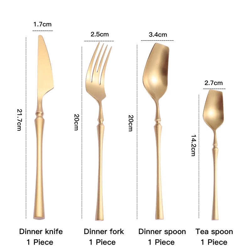 Matte Gold 18/10 Stainless Steel Luxury Cutlery Dinnerware Tableware Knife Spoon Fork Chopsticks Flatware Set Dishwasher Safe