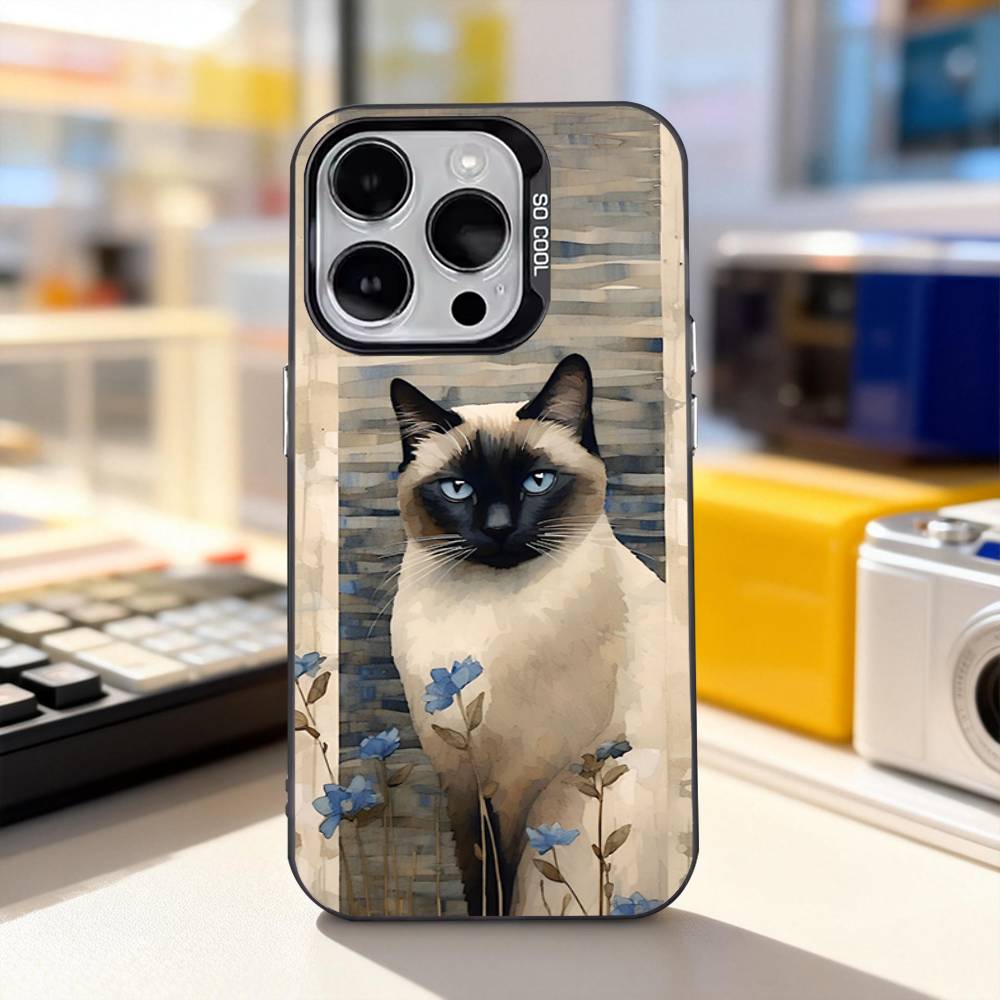 Funny Siamese Cats Cute For iPhone 11,12,13,14,15,16,17,Pro,Max,Plus,E,Air,Mini Phone Case IMD Matte Black