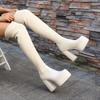 Fashion Women Platform Stretch Knit Sock High Boots Autumn Winter Beige Chunky High Heels Over-the-knee Boots Party Sexy Women's Shoes