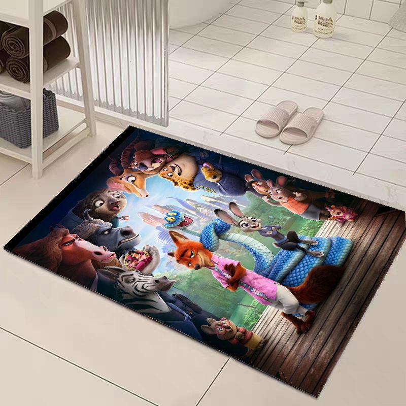 Cartoon Animal City Quick-Dry Non-Slip Bathroom Mat - Stain-Resistant & Water-Absorbent.