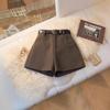 Women Woolen Shorts 2024 Autumn Winter High Waist A‑Line Wide‑Leg Boot Pants Petite Casual Outerwear Shorts