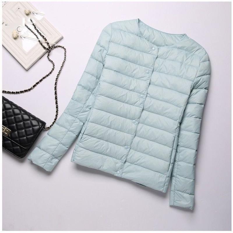 Weiße Entendaunen Leichte dünne Daunenjacke Damen Rundhals Kurzer Abschnitt Kragenlos Herbst und Winter Große Innen warme Jacke