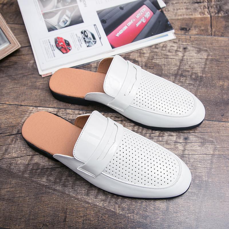 Half Slippers Summer No Heel Lazy Couple Slippers Horse Buckle Bean Shoe Leather Slippers