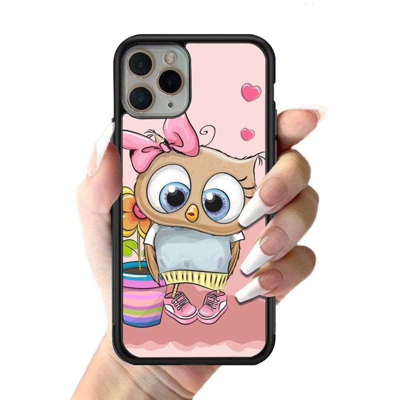 Cartoon Lovely Owl Phone Case Silicone PC+TPU Case for iPhone 11 12 13 Pro Max 8 7 6 Plus X SE XR Hard Fundas