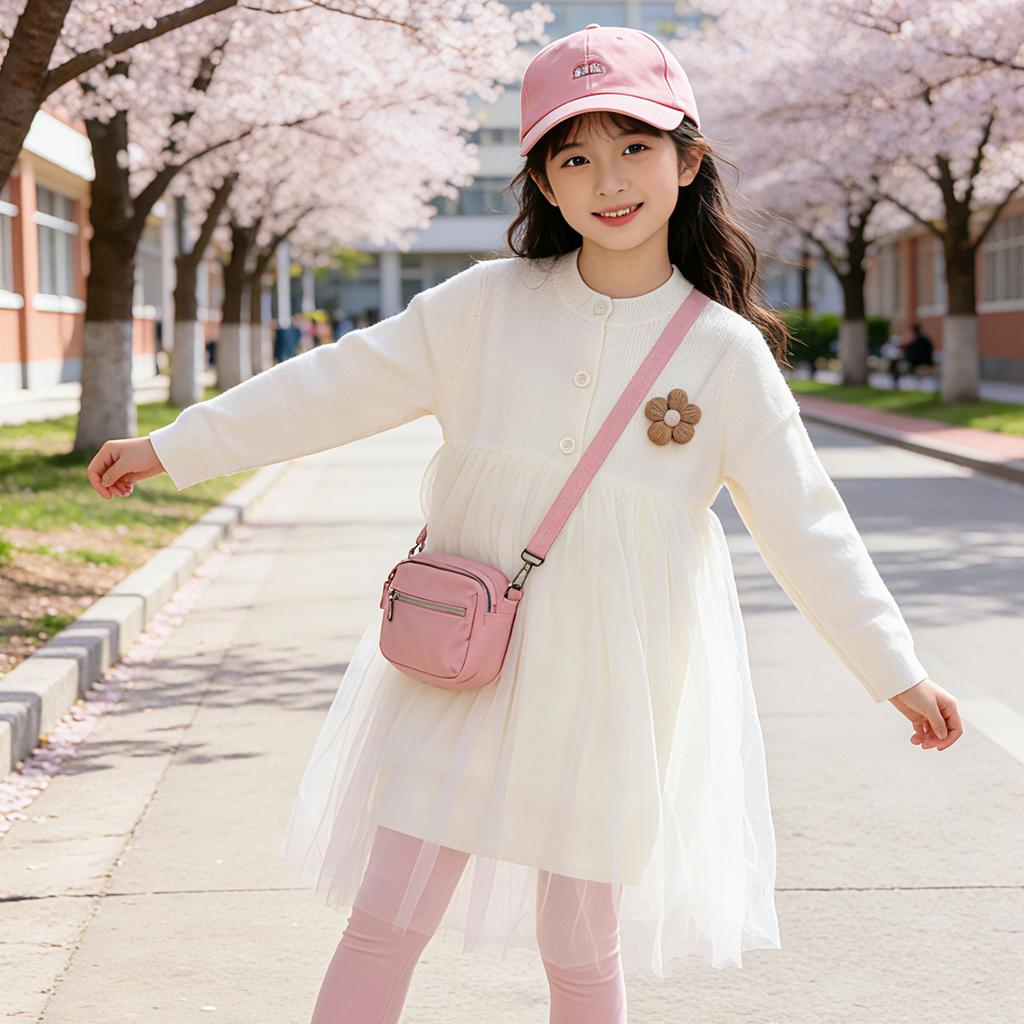 Girls' Knitted Dress Spring and Autumn Sweet Mesh Skirt