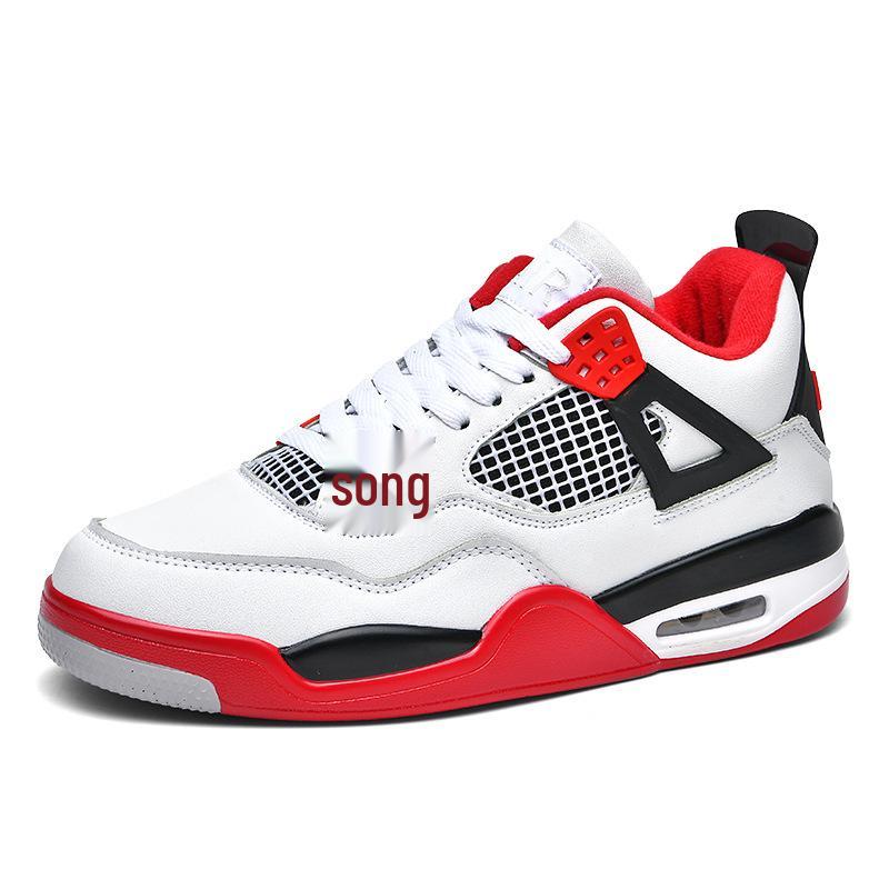 AJ4 Men's Little White Cement High-Top Basketball Sneakers, Thick-Soled, Autumn 2025 Trendy Edition