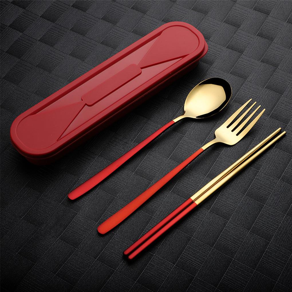 Kitchen Utensils 304 Stainless Steel Portable Sets Reusable Tableware with Box Students Use Ple Design Breakfast Dinner