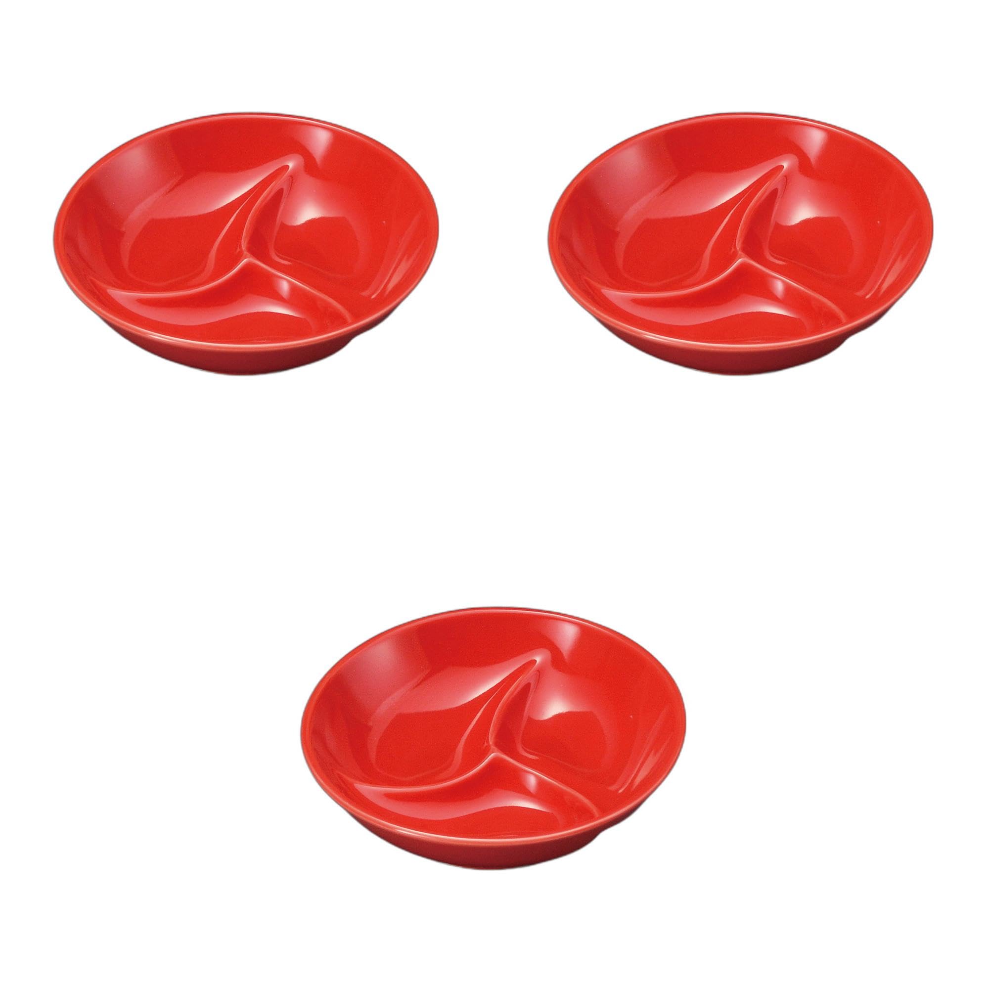 

Setomonohonpo (Setomonohonpo) Set of 3 Red Glazed Three-Compartment Round Bowls [11.2 x 2.9cm] | Compartmented Plates, Ceramic
