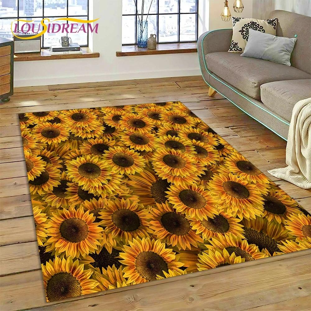 3D Dream Sun Flowers Nordic Daisy Carpet Rug for Bedroom Living Room Home Sofa Decoration,Children Game Large Decor Floor Mat