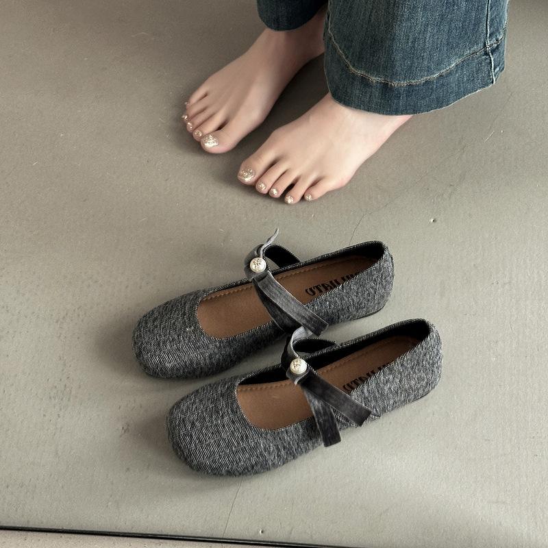 Pearl bow word Mary Jane shoes women's summer new thick heel single shoes women's shoes