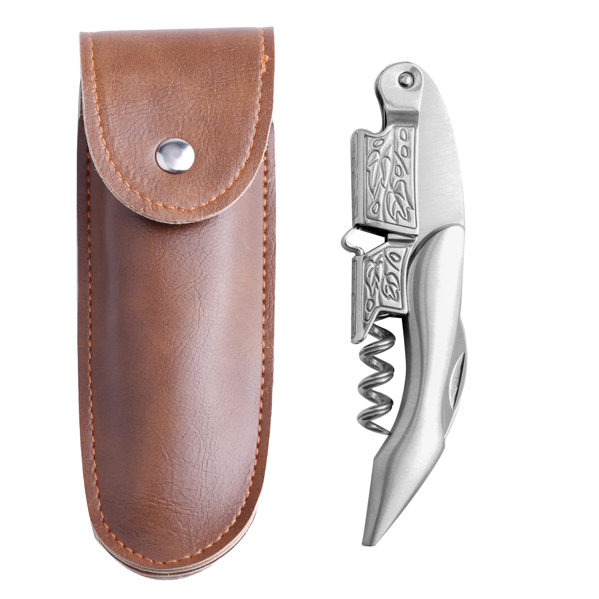 HAMILO Wine Sommelier Bottle Stainless Leather Case Included Multi-functional Opener, Knife, Opener, Steel, (Silver)