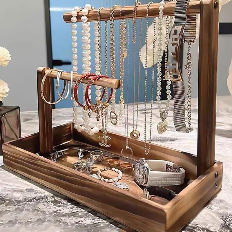 Practical Wood Rack Elegant Jewelry Organizer Accessories Display Stand for Women Girls Jewellery Storage Shelf