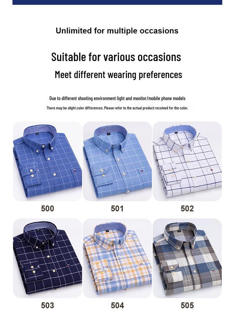 Men's Plus Size Plaid Oxford Cotton Long-Sleeve Shirt