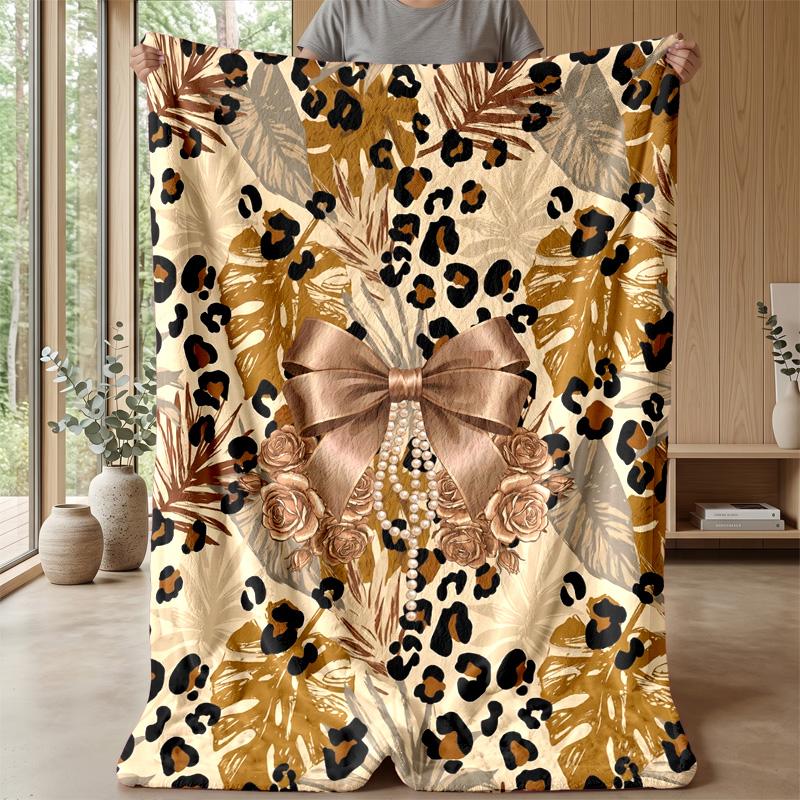 Leopard and Floral Elegance 2 Theme Blanket Lightweight Warm Flannel Blanket Decorative Throw Blanket for Home Decoration