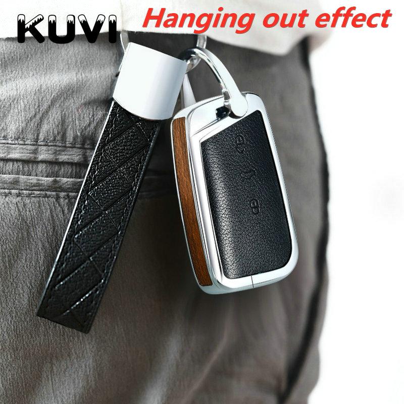 Alloy Leather Car Key Cover For Vw Volkswagen Magotan Passat B8 Skoda Superb Kodiaq A7 Smart Keychain Remote Fob Protector Case
