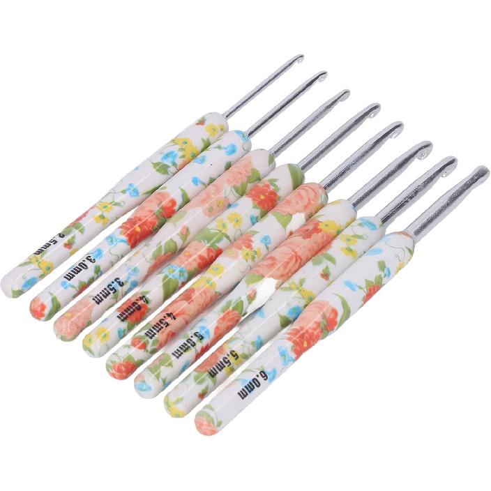 8Pcs Crochet Hook Set, Ergonomic Soft Grip Crochet Handles Yarn Knitting Needles for Arthritic Hand (Yellow Small Flower)