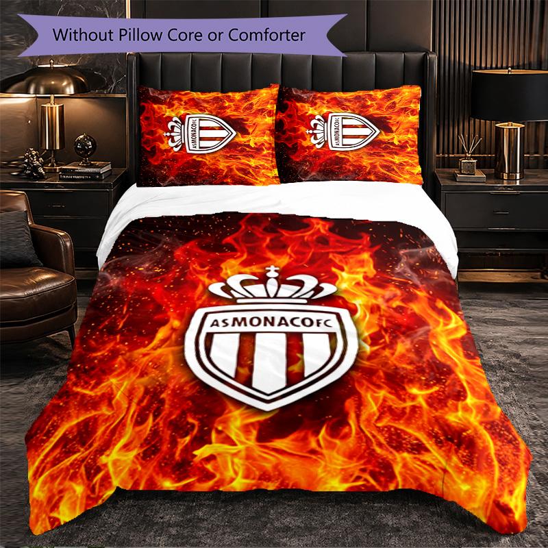Monaco FC Themed Bedding 3Pcs Duvet Cover Set Decorative Bed Linen For Teen Room Home Decoration