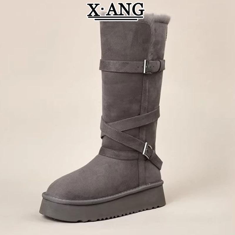 Sheepskin and fur integrated Sangpo snow boots women's winter velvet thickened warm Northeast large cotton shoes platform boots