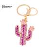 Cactus Keychain Bling Rhinestone Keychain, Pink Flower Keys Accessory Keyring Pendant, Handbags Backpacks Purse Charm Schoolbag Ornament