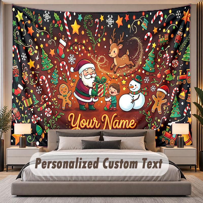 Natal (211) Tema Tapeçaria Personalizada Nome Personalizado Texto Pendurado na Parede Tapeçaria Decoração de Fundo para Casa