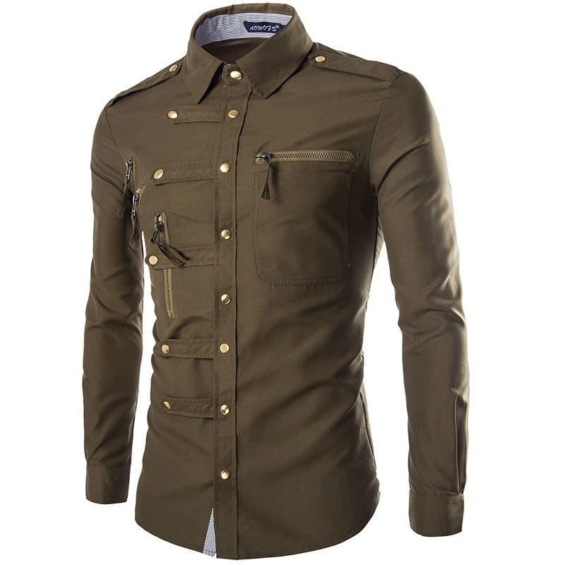 Spring New Style Men's Trendy Slim New Snap Button Zipper Long-sleeved Shirt Comfortable High Quality Unique Beautiful and Most Striking Clothes