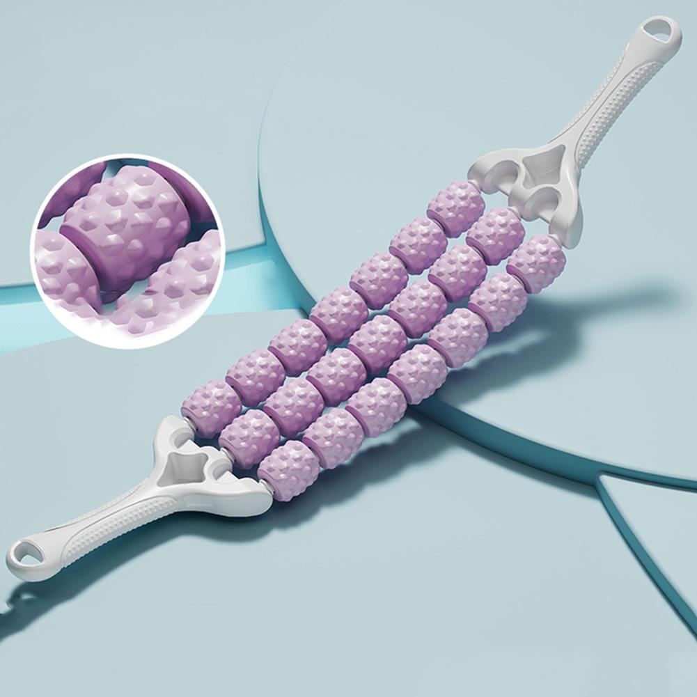 Curved Massage Roller Muscle Roller 21 Wheels Guasha Massager Tool Non Slip Handle Curved Calf Roller for Muscle Relaxation