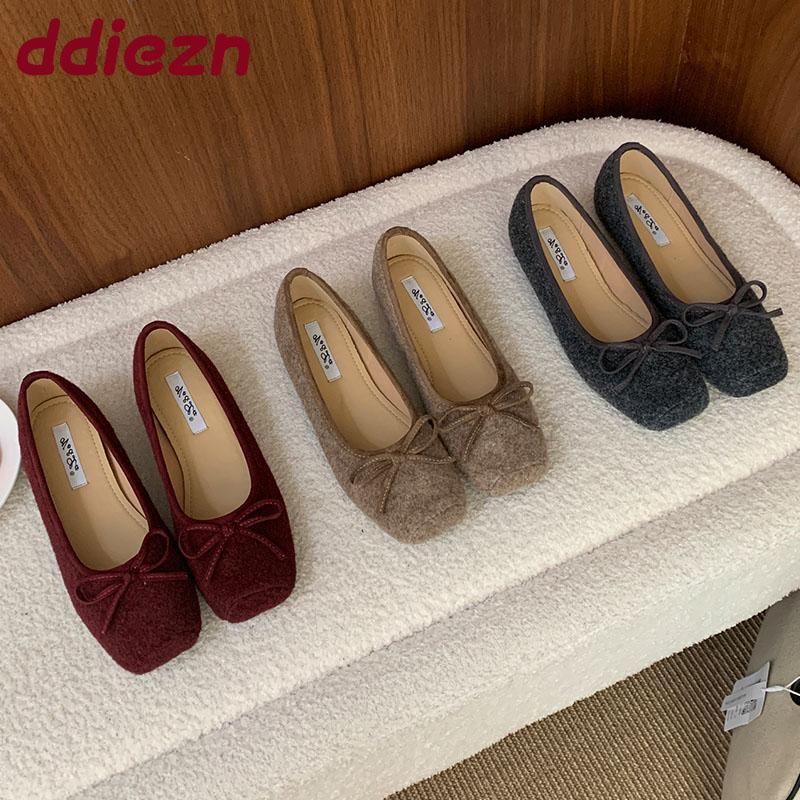 Fashion Female Shallow Footwear Butterfly-Knot Ladies Flats With Shoes Square Toe Fashion Flock Women Flats Slip On Shoes new