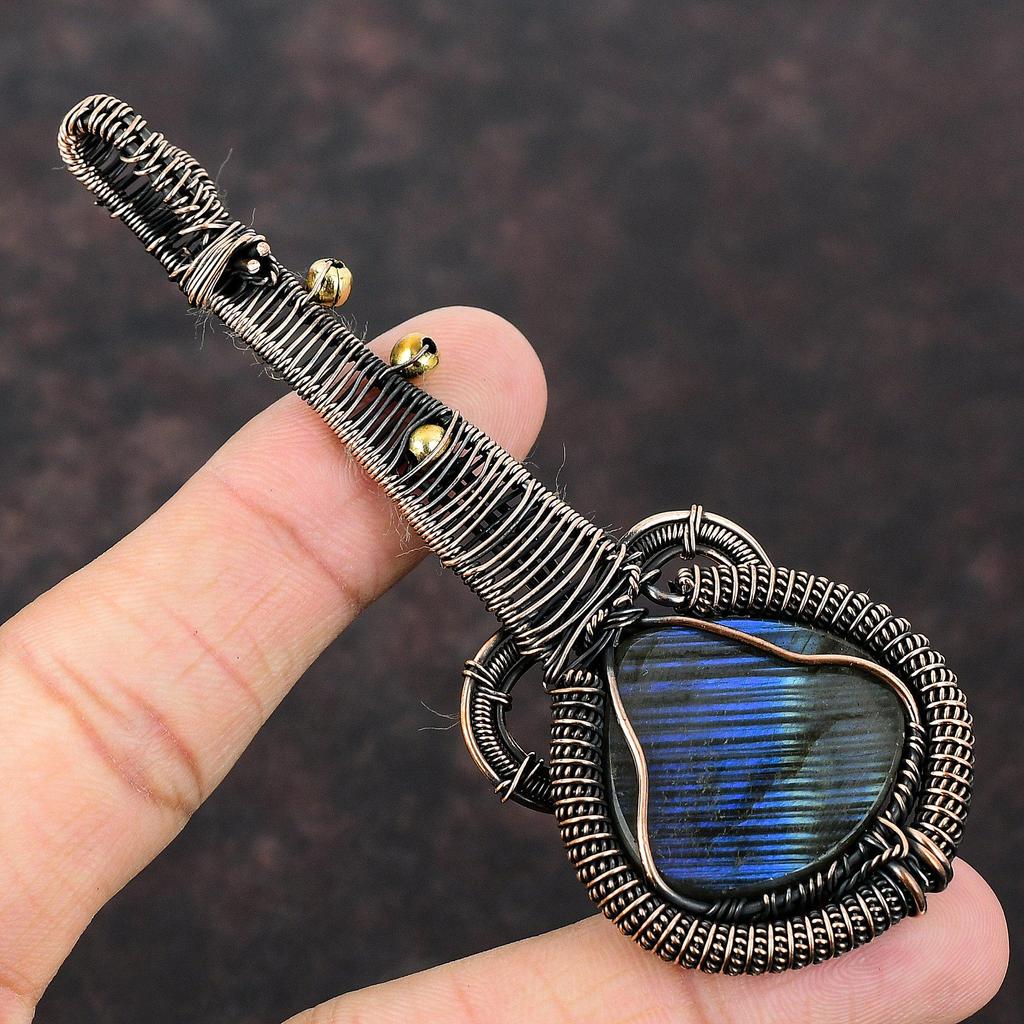 Labradorite  Pendant Copper Wire Wrapped Pendant Handmade Pendant Gemstone Jewelry Guitar Pendant Copper Wire Jewelry Gift For Her Mother
