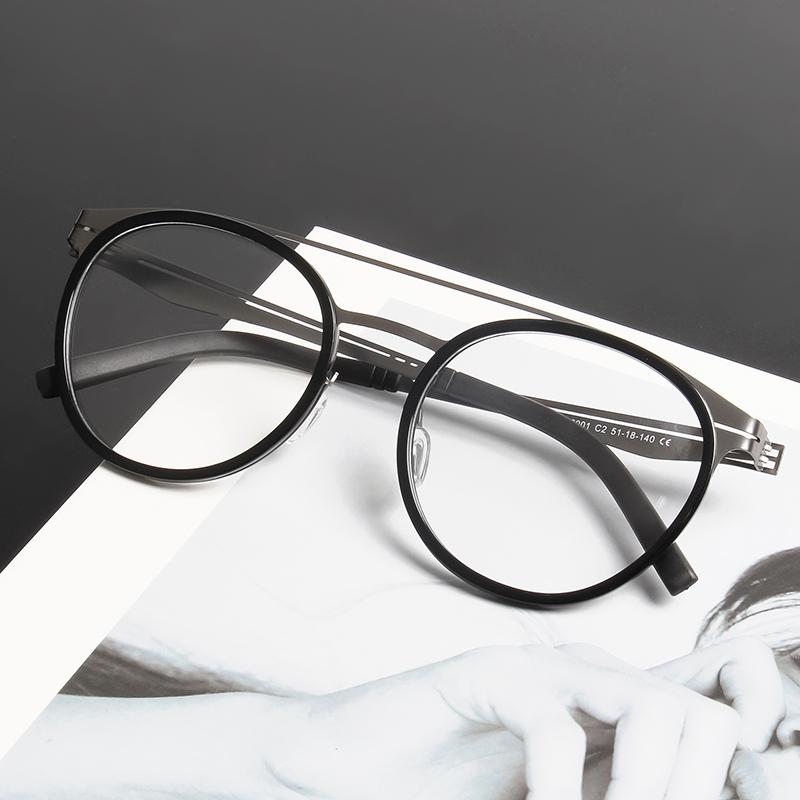 Round Pilot Ultra-light Glasses ALL Stainless Steel Double Bridge Eyeglass for Women Men Acetate Frame Vintage Fashion Eyewear