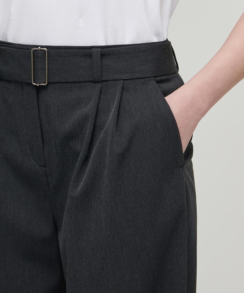 MUSINSA STANDARD WOMAN Women'S Real Wide Belted Slacks [Charcoal Gray]
