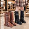 Stivali al ginocchio per bambina Scarpe con zip e fibbia per bambini Tacco quadrato Autunno Inverno Bambini Bambini Stivale lungo da cavaliere 27-37