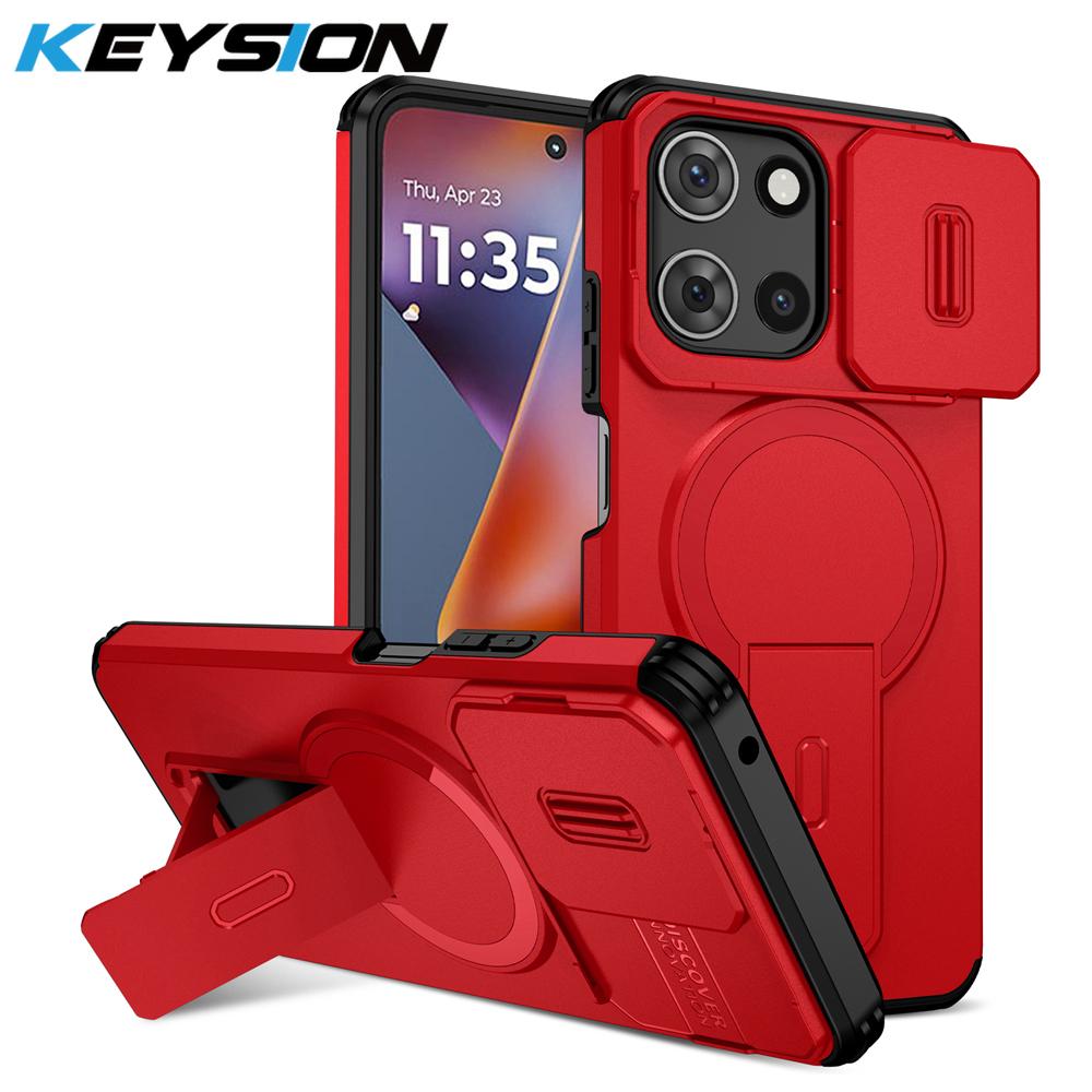 KEYSION Shockproof Armor Magnetic Case for Motorola MOTO G 5G 2025 Slide Camera Protection Kickstand Phone Cover for Edge 2025