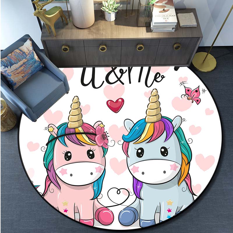 Mermaid Unicorn Print Rug Cartoon Round Rug Kitchen Bedroom Rug Kids Room Play Mat Kids Play Mat Home Decor