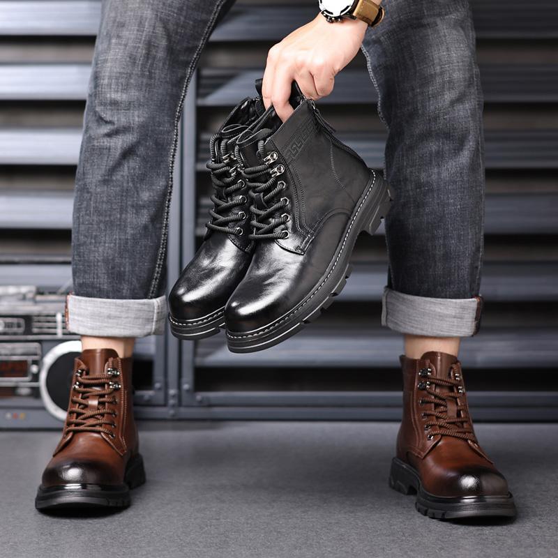 New Men's High-top Fashion Shoes New Motorcycle and Ankle Boots Waterproof Boots Men Leather Shoes Men Comfortable Casual Boot