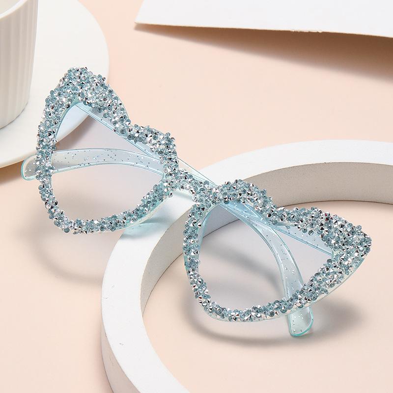 Original Peach Heart Diamond Sunglasses Female Cute Cat Eye Heart Dance Sunglasses