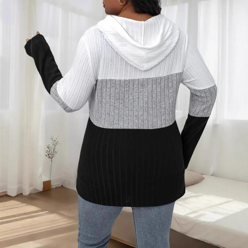 Womens Colorblock Half-Zip Drawstring Oversized Hooded Sweatshirt Jacket - Plus Size Regular Fit