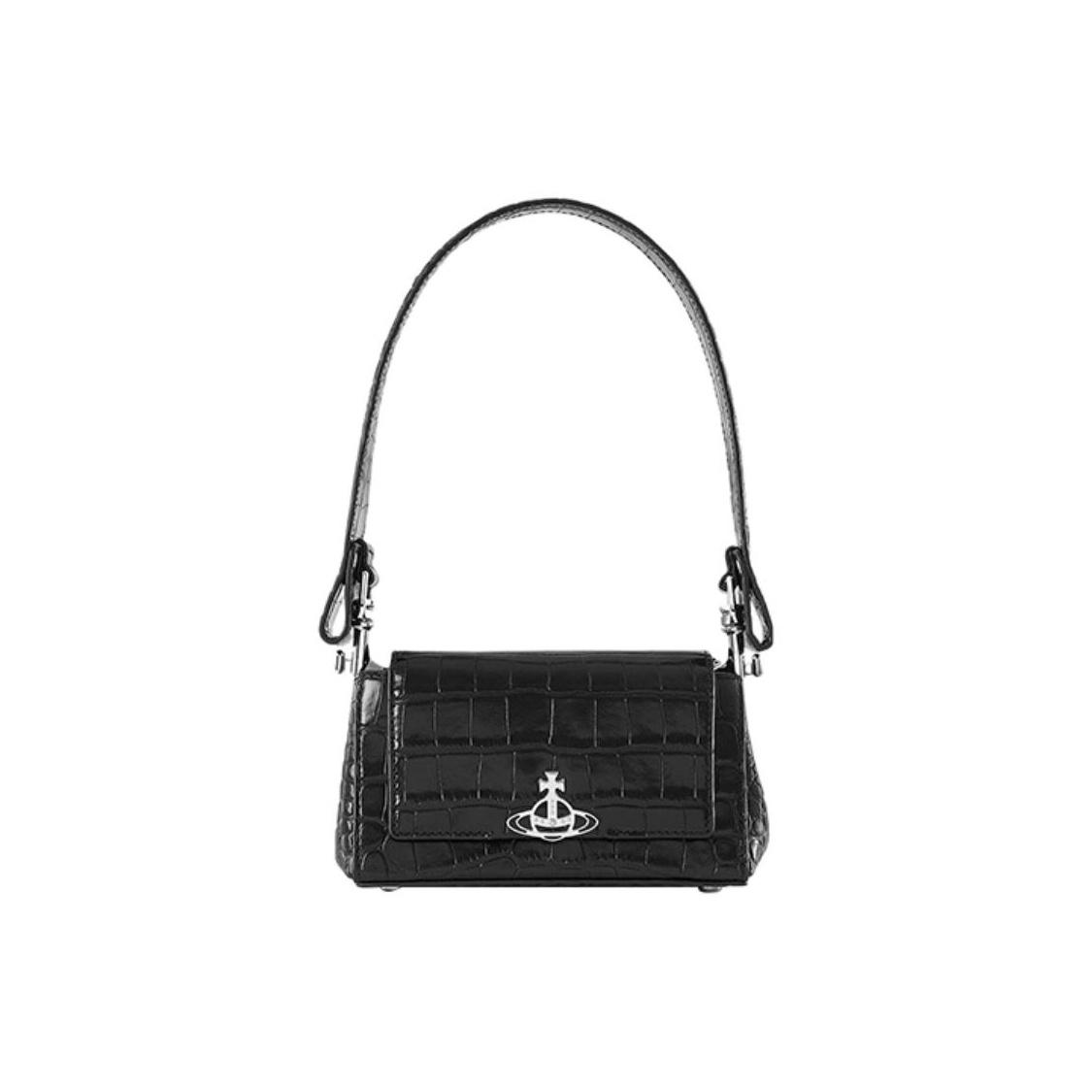 

VIVIENNE WESTWOOD Hazel Saturn Logo Crocodile Embossed Texture Calfskin Underarm Baguette Shoulder Tote Bag Small Women Bags Black 4304006RL0039N401 Basic Set (Bag+Dust Bag)