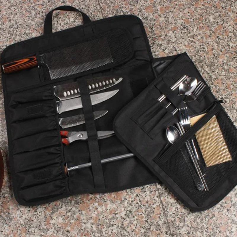 Chef Knife Roll Bag Foldable Professional Kitchen Knife Storage Pocket Outdoor Tool Bag Portable Picnic Knife Carrying Case