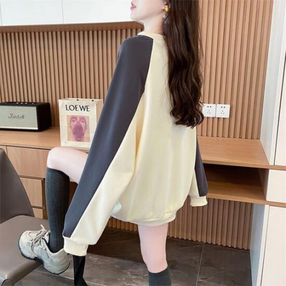 Navava Fleece Long Sleeve Sweatshirt Color Block Raglan Lettering Nt3077