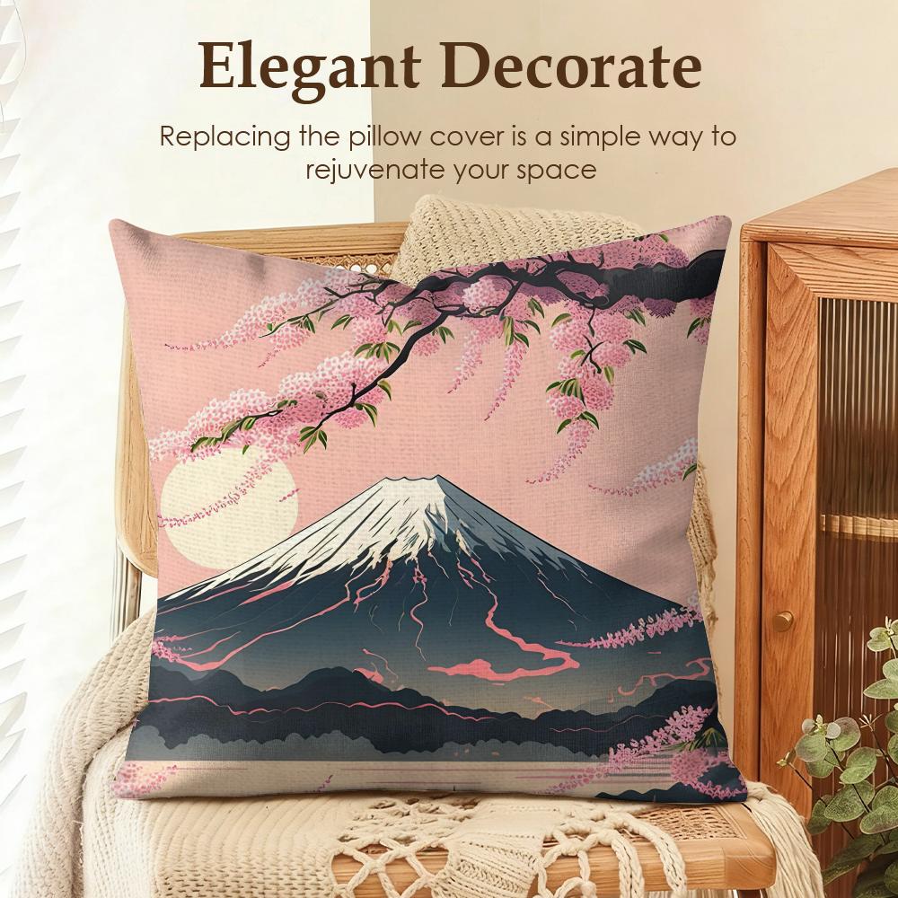 Japenes Mount Fuji Cushion Cover Natural Linen Organic Fabric DoubleSided Printing Sofa Home Decor Gift Pillow Case