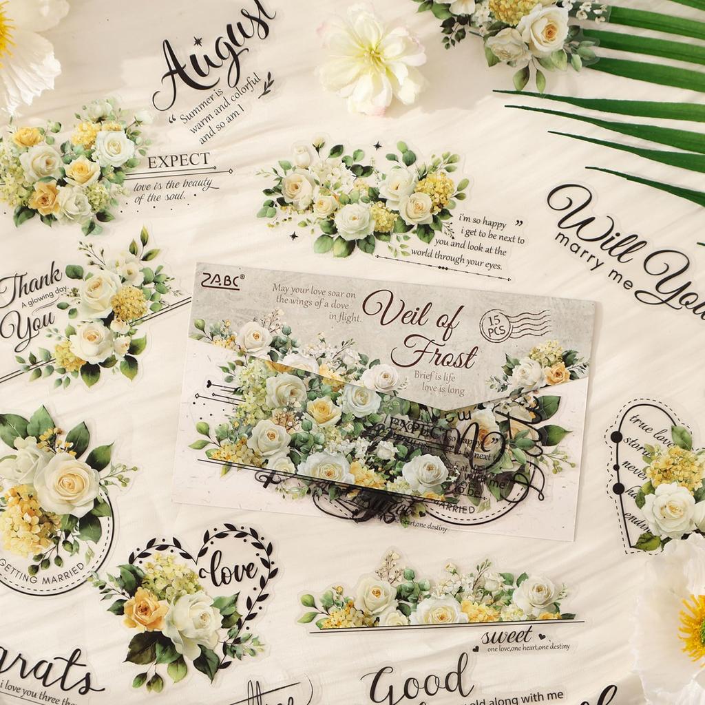 Kigofora Collage Material Flower Set of 90 PET Transparent Flake Watercolor for Diary and Gift Wrapping 6, Sheets, Stickers, Style, Stylish,