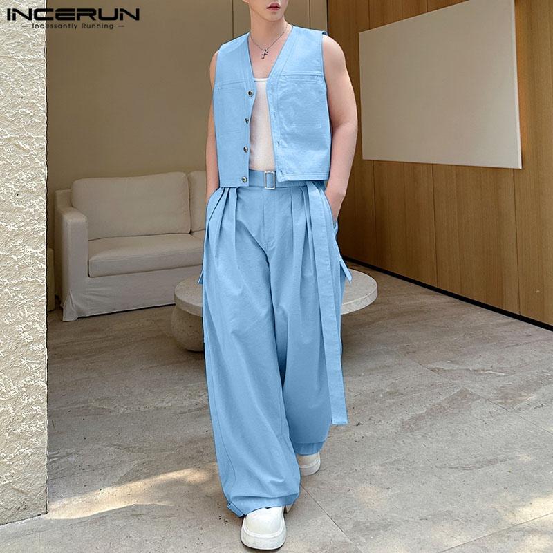 INCERUN Two Pieces Men Sleeveless Waistcoat and Long Suit Pants Trousers Casual Sets