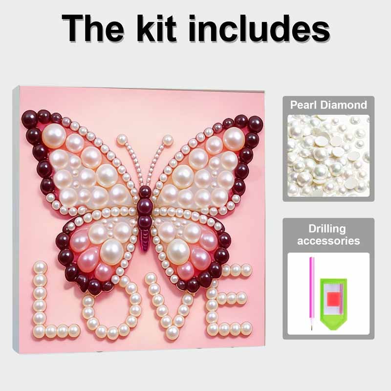 Butterfly and Love Full 5D DIY Pearl Gem Art Diamond Painting Kits for Adults/Beginners Gift Idea Home Decor 11.81x11.81in