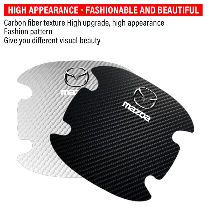 4PCS Car Door Handle Protection Sticker Emblem Car Decoration Styling For Mazda 3 7 8 Atenza Axela 5 6 323 500 RX7 RX8 CX9 CX30 CX7 CX6 CX5