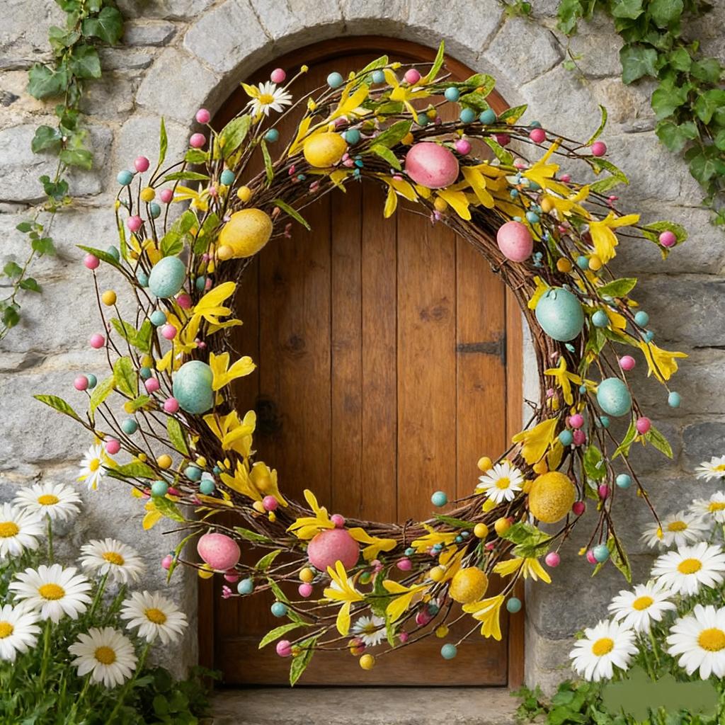 Bohemian Easter Wreath Spring Easter Bunny Wreath Rabbit Decor Wreath Classic Easter Egg Garland For Fireplace Mantel Entrance