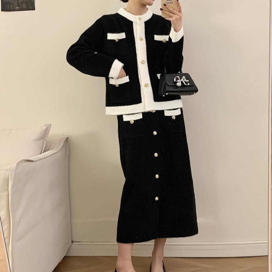2 Piece Sweater Skirt Sets for Women Fall Winter Knit Long Skirt Cardigan Sweater Set Lounge Long Sleeve Top Midi Dress Outfits Women's Loungewear Set